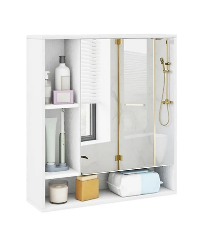 Phying Wall Mounted Mirror Cabinet Single Door Bathroom Storage Cabinet Multifunctional Wooden Organizer with Mirror Door