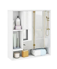 Phying Wall Mounted Mirror Cabinet Single Door Bathroom Storage Cabinet Multifunctional Wooden Organizer with Mirror Door