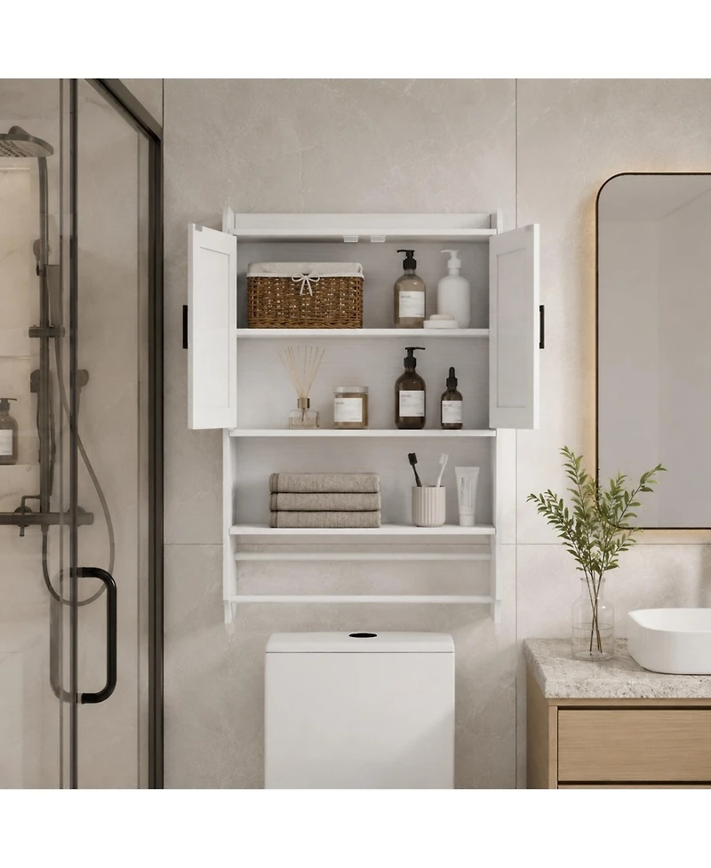 Phying Over The Toilet Storage Cabinet Bathroom Wall Mounted Medicine Cabinet Towel Bar and Paper Holder Multipurpose Bathroom Organizer Cabinet