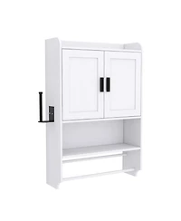 Phying Over The Toilet Storage Cabinet Bathroom Wall Mounted Medicine Cabinet Towel Bar and Paper Holder Multipurpose Bathroom Organizer Cabinet