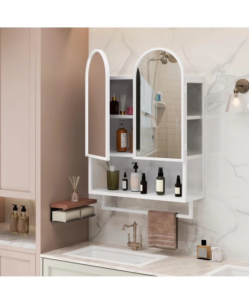 Phying 23.62 Inch Double-Arched Mirror Cabinet Modern 2-Door Metal Medicine Cabinet Wall Mounted Storage Cabinet