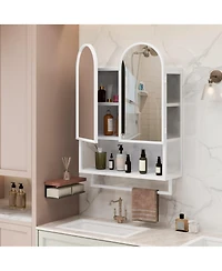 Phying 23.62 Inch Double-Arched Mirror Cabinet Modern 2-Door Metal Medicine Cabinet Wall Mounted Storage Cabinet