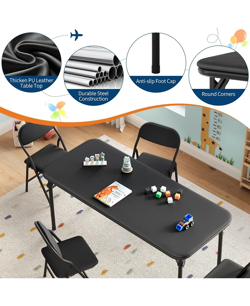 homfan 5 Piece Folding Kids Table and Chairs Set Children's Activity