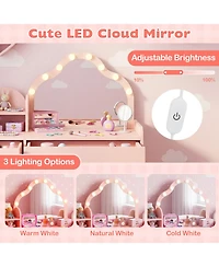 Slickblue Kids Dressing Table with Mirror and Lights Princess Vanity for Pretend Play