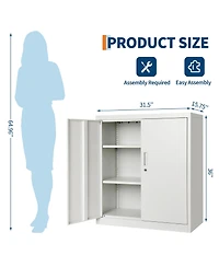 homfan Steel Storage Cabinet with Lock 36inch Tall Filing Locker 2 Adjustable Shelves - Secure Metal Organizer for Office, Home
