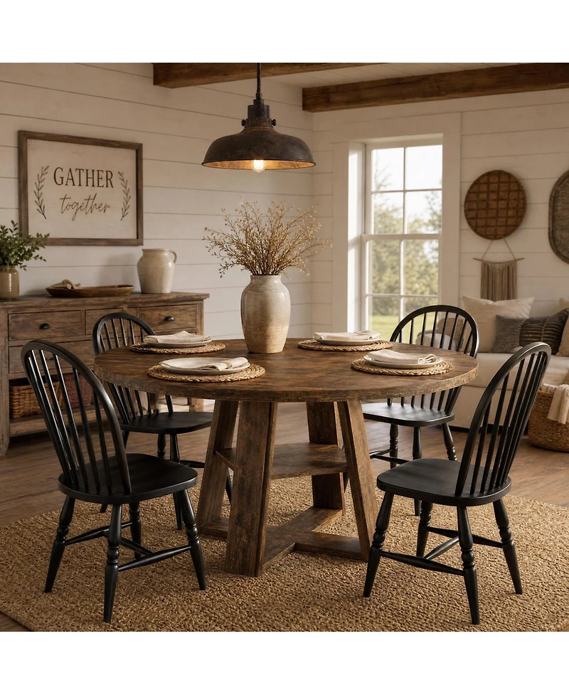 gaomon Farmhouse 43'' Round Dining Table with Sturdy Wooden Pedestal
