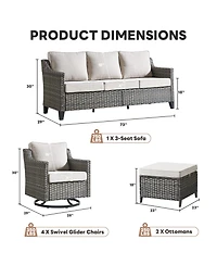 Pocassy Patio Swivel Glider Furniture Set, 7 Pieces Wicker Outdoor Seating Furniture, Conversation Sofa Sets for Lawn Backyard