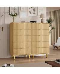 gaomon 5 Drawer Wooden Fluted Tall Dresser with Metal Handles
