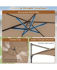 Gymax 10 Feet Outdoor Cantilever Umbrella with 360-Degree Rotation Air Vent Cross Base Included Patio