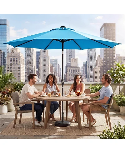 homfan 9Feet Patio Umbrella with 32 Solar Led Lights, Outdoor Table Tilt and Crank, 8 Iron Ribs for Garden Deck
