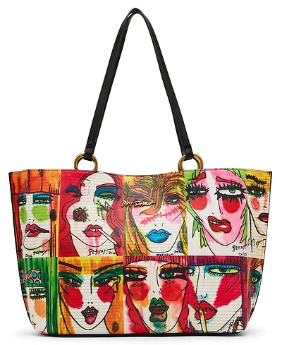 Betsey Johnson Faces Artwork Large Tote Handbag