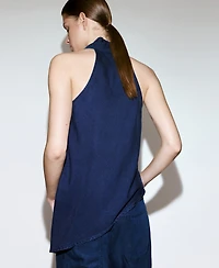 Mango Women's Asymmetrical Denim Halter Neck Top