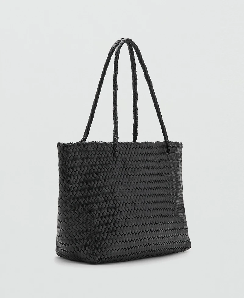 Mango Women's Woven Leather Shopper Bag