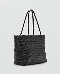 Mango Women's Woven Leather Shopper Bag