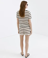 Mango Women's Striped Crocheted Polo Top