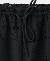 Mango Women's Eyelet Embroidery Cotton Pants