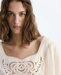 Mango Women's Openwork Embroidery Cropped Blouse