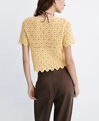Mango Women's Scalloped Open-Knit Cardigan