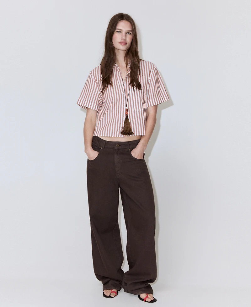 Mango Women's Striped Cotton Linen Shirt