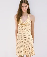 Mango Women's Draped Neck Polka Dot Dress