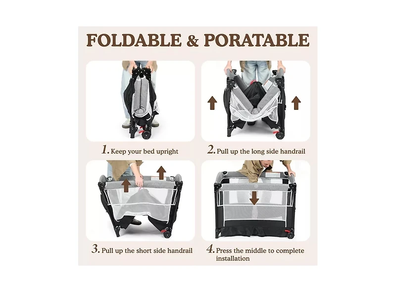 Kinder King Baby 4-in-1 Portable Playard with Bassinet, Changing Table and Storage