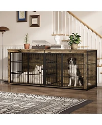 homfan Heavy Duty Wooden Dog House Furniture, Double 3-in-1 Kennel, Multifunctional End Table Tv Stand, Adjustable Feet