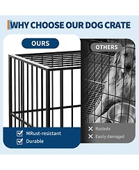 homfan Heavy Duty Dog Crate for Large Breeds, Steel Kennel with Locking Wheels
