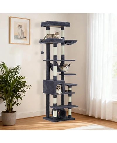 homfan 74" Cat Tree for Large Cats, Tall Tower with 11 Scratching Posts, Hammock, Top Perch, Toy Balls, Condo, Heavy Duty House Adult Big Cats