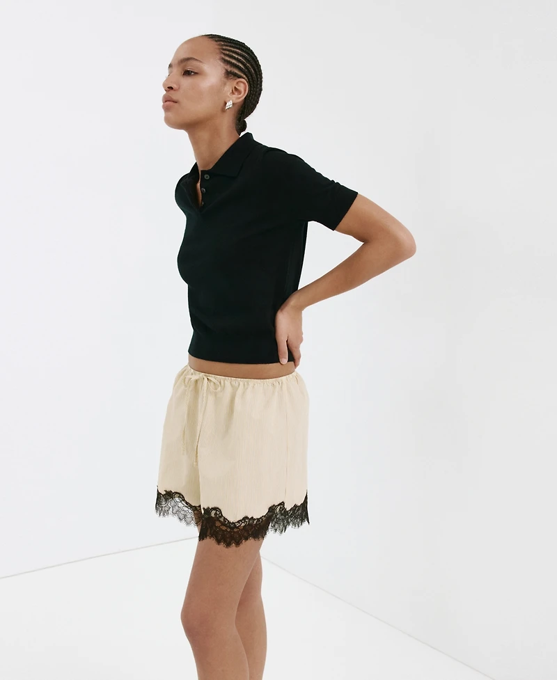 Mango Women's Striped Lace Shorts