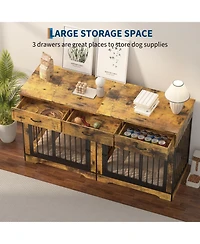 homfan Spacious Dual Dog Crate Furniture for 2 Medium/Large Dogs, Heavy Duty Wooden Indoor Kennel with 3 Drawers, End Table and Tv Stand.