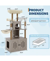 homfan Cat Tree with Hidden Litter Box Enclosure, Multi-Level Tower, Large Perch, Sisal Scratching Posts, Condo and Hammock.