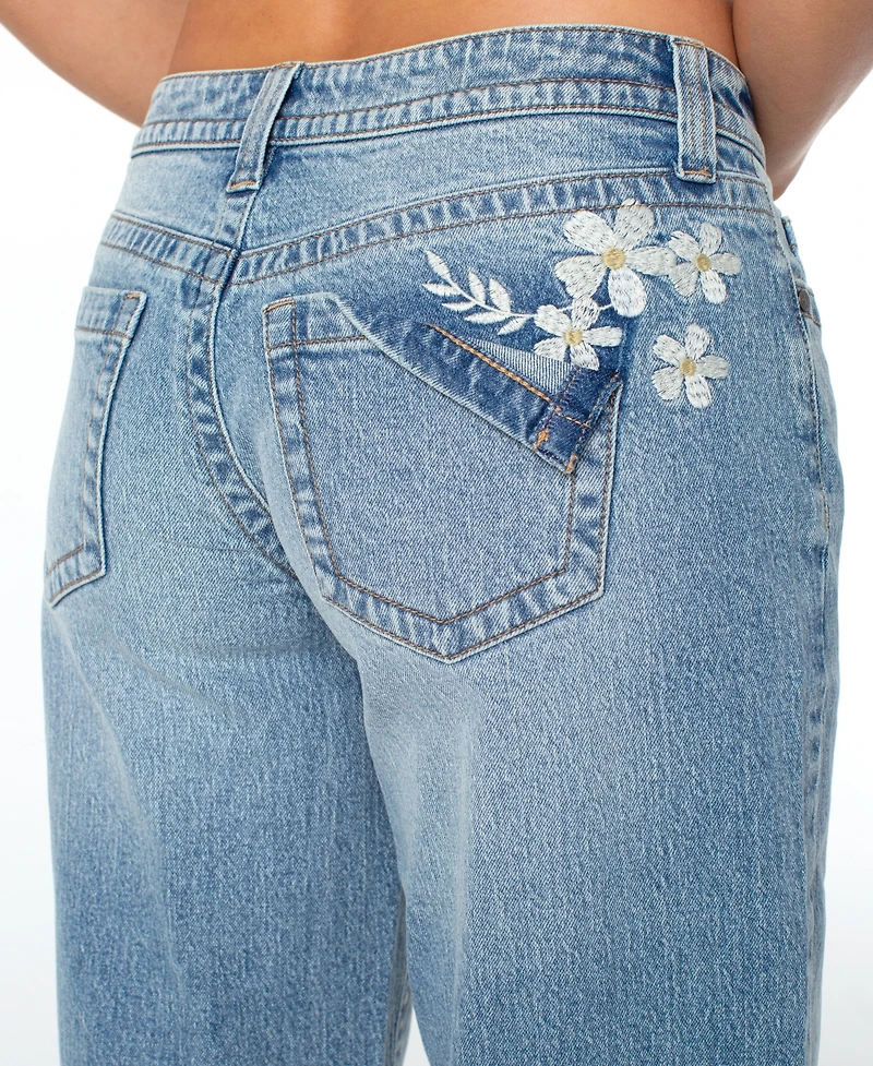 Celebrity Pink Juniors' Low Rise Baggy Embroidered Straight Leg Jean
