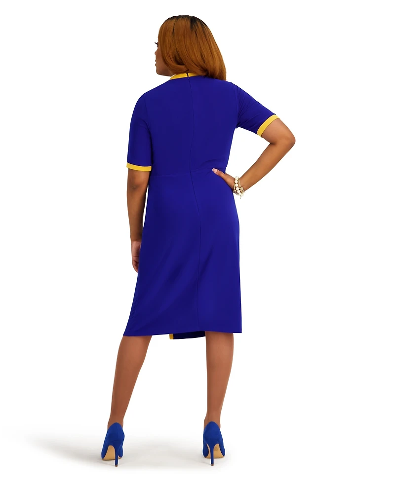 Kasper Women's V-Neck City Wrap Knee Length Dress, Regular and Plus Size