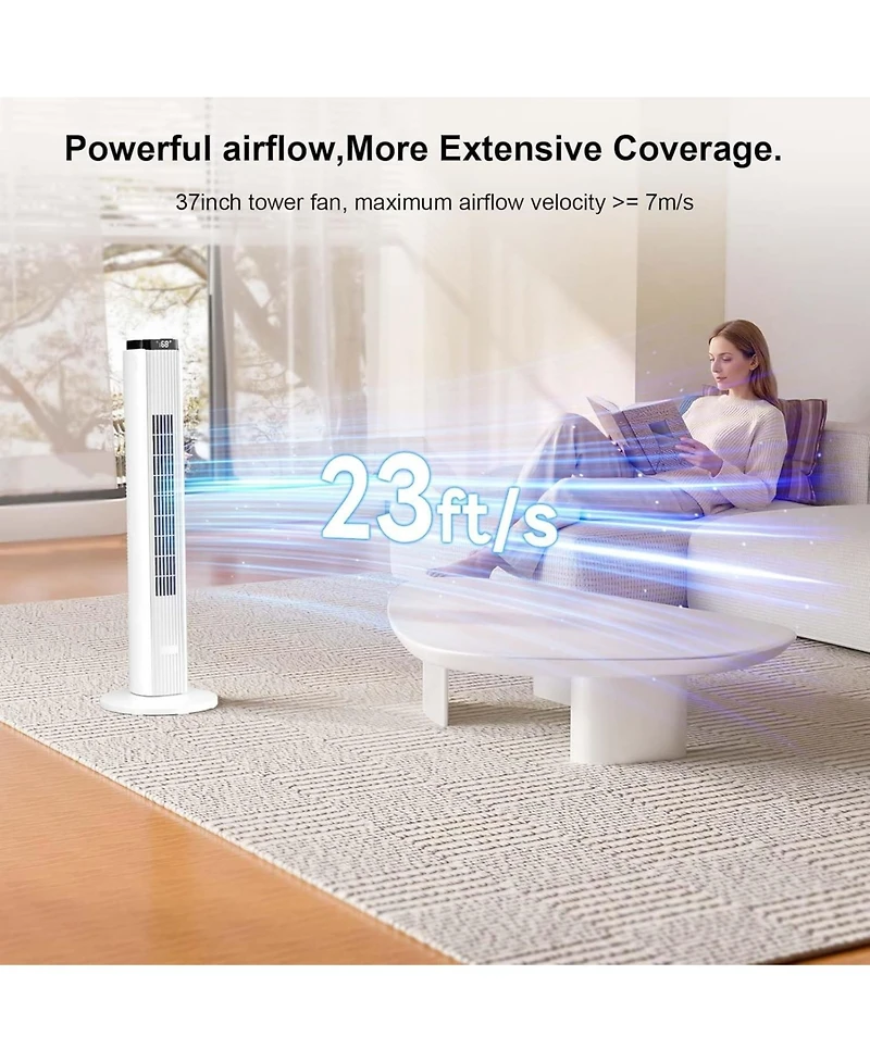 Cowsar 37" Bladeless Tower Fan with Remote and 12H Timer