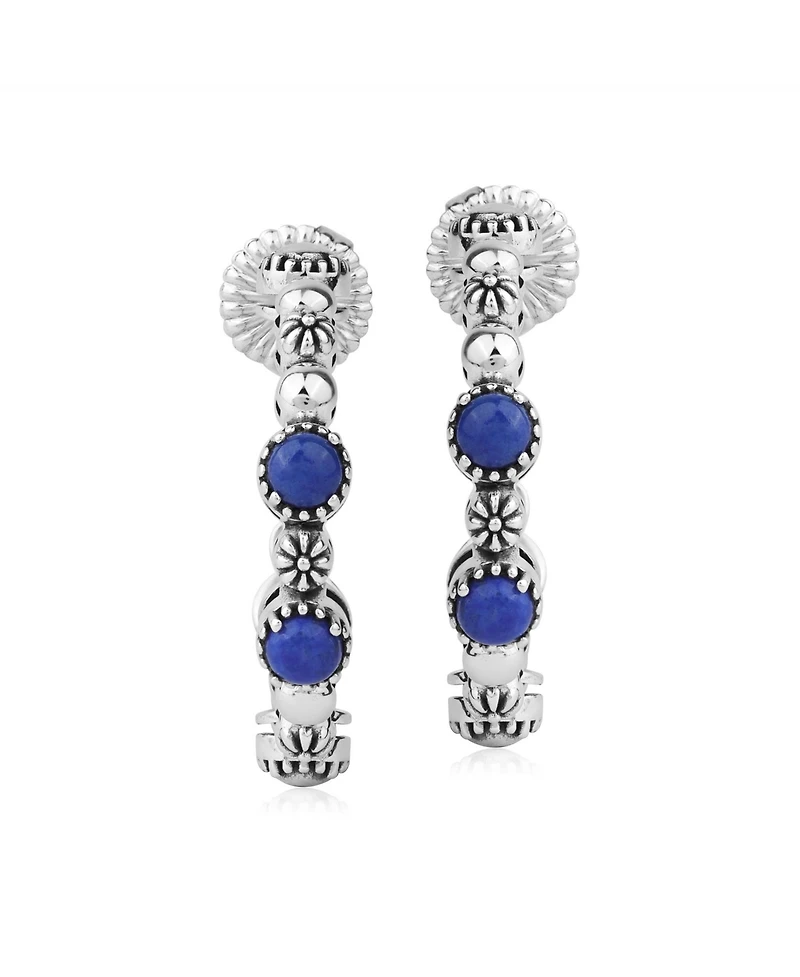 American West Jewelry Sterling Silver Lapis 1 Inch Concha Hoop Earrings