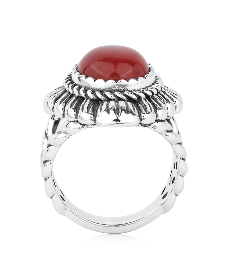 American West Jewelry Sterling Silver Red Onyx Oval-Cut Rope Scallop Design Ring