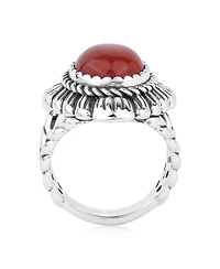 American West Jewelry Sterling Silver Red Onyx Oval-Cut Rope Scallop Design Ring