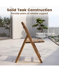 Gymax Teak Wood Folding Chairs Set of 4 400 Lbs Outdoor Seating with 110-Degree Contoured Back