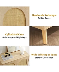 homfan Rattan Shoe Cabinet with Adjustable Shelves, Concealed Entryway Storage, Spacious Top Surface, Sturdy Wood Legs with Floor-Protecting