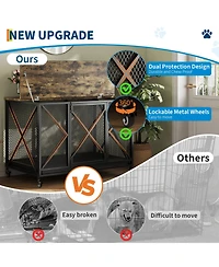 homfan Dog Crate Furniture, 48 Inch Black Indoor Dog Kennel Table with Metal Frame, Potty Tray, and Lockable Wheels for Large, Medium, and Small Dogs