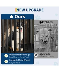 homfan Dog Crate Furniture with Removable Tray, Heavy-Duty Dog Cage with Lockable Wheels and Door, Wooden Kennel End Table for Small to Medium Breeds