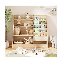 Gouun 4-Tier Kids Bookshelf and Toy Storage Organizer with Sling Pockets