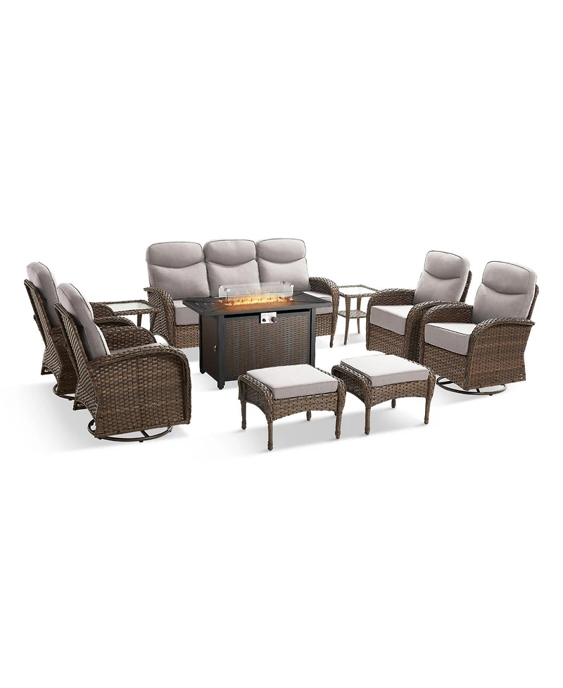 Pocassy Patio Furniture Set with 6-Inch Thick Cushions, Outdoor Couch and Swivel Rocker Chairs, Wicker Conversation for Porch Deck