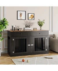 gaomon Dog Crate Tv Stand for 2 Dogs, Heavy Duty Kennel Furniture with Drawers, Crates Small Medium Cage End Table
