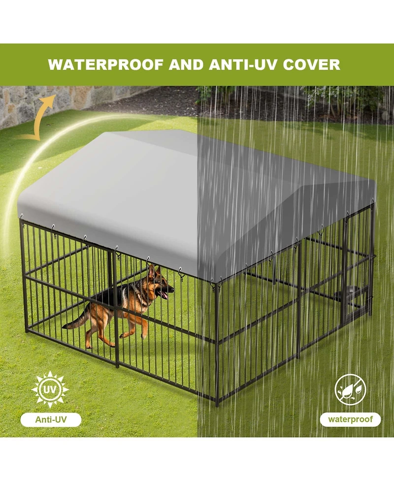 homfan Outdoor Dog KennelFoot Gray Heavy Duty Dog House with Uv Resistant Waterproof Roof and Anti Rust Welded Wire for Medium and Large Dogs