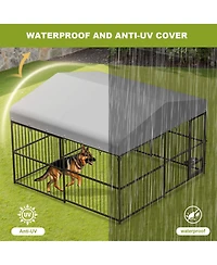 homfan Outdoor Dog KennelFoot Gray Heavy Duty Dog House with Uv Resistant Waterproof Roof and Anti Rust Welded Wire for Medium and Large Dogs
