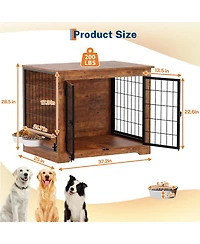 homfan Dog Crate Furniture 38 Inch Brown Wooden Indoor Kennel with 360 Degree Rotating Feeder and Dual Doors for Small and Medium Dogs