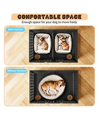 homfan Dog Crate Heavy Duty Metal Dog Cage with Flexible Divider, 2 Doors, 2 Feeding Bowls, and Removable Tray for Small Medium Large Pets