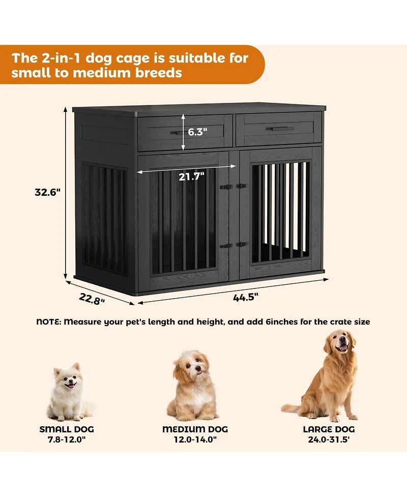 homfan Dog Crate Furniture Wooden Heavy Duty Indoor Kennel, Storage Drawers