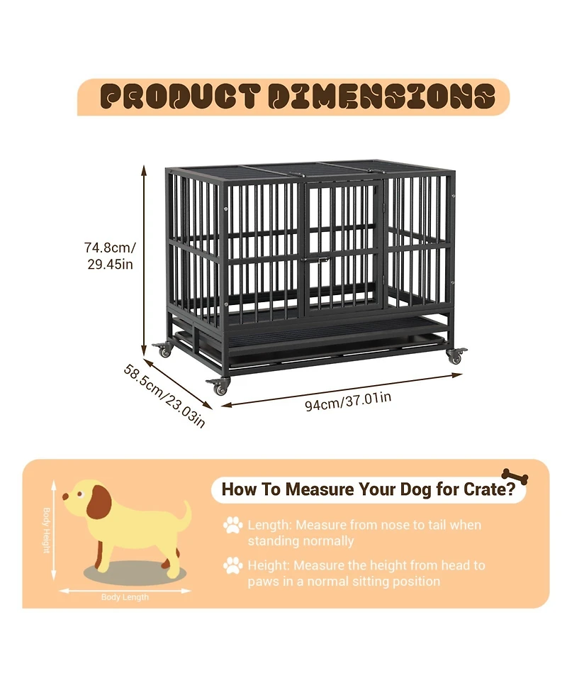 homfan Folding Dog Crate with Wheels